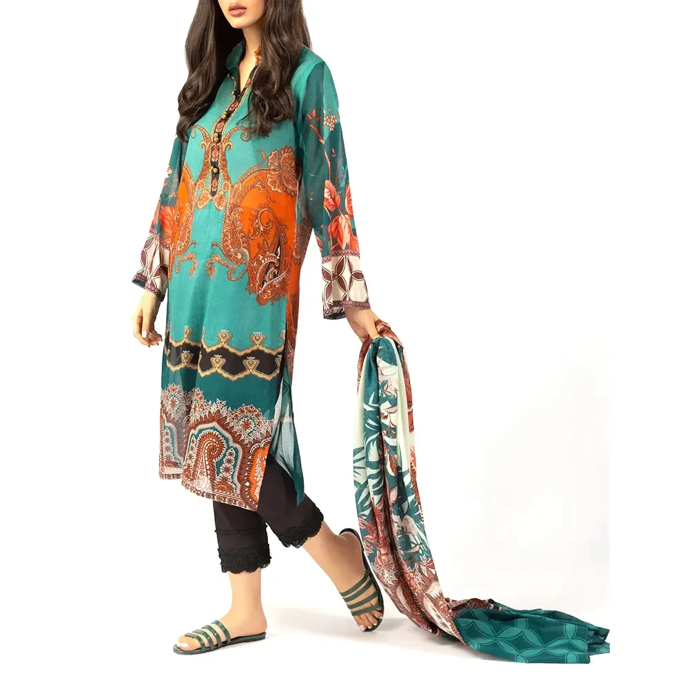 New Indian Pakistani Shalwar Kameez Lawn Green lawn 3 pieces suits women women lawn fabric suits pakistani suits online
