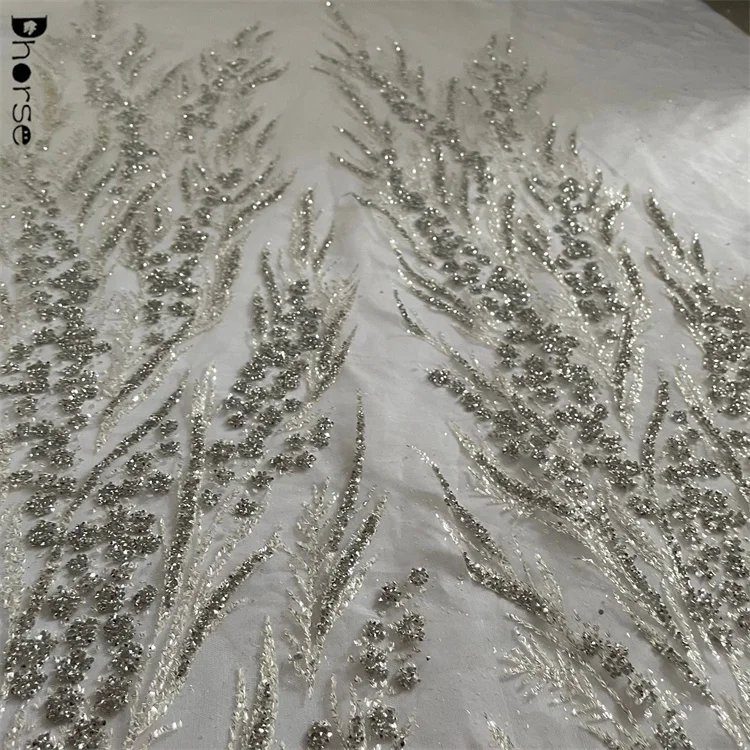 New 2023 top end grey shiny rhinestone beaded glitter lace fabric for making dress