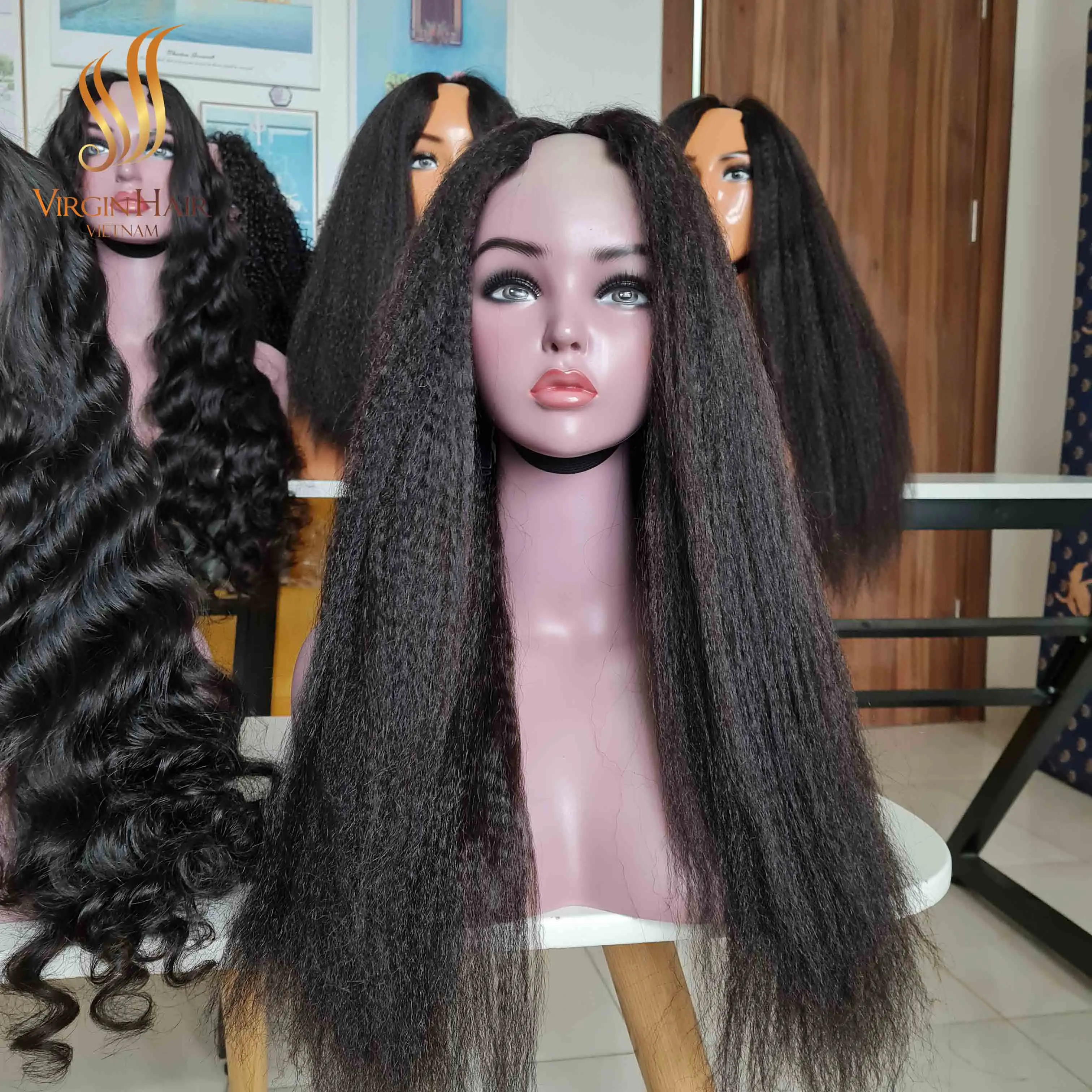 Customize Order V-Part Wig Kinky Straight Human Hair Extensions