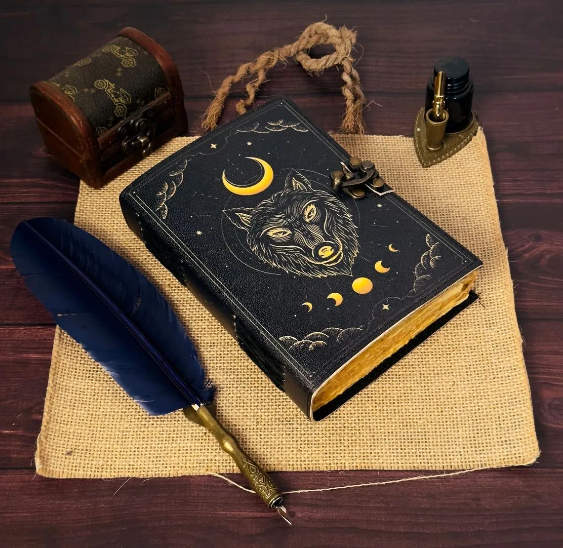 Sun and moon devil eye Leather Journal for Men & Women 200 Pages of Antique Handmade Deckle Edge Vintage Paper A5 Wholesale