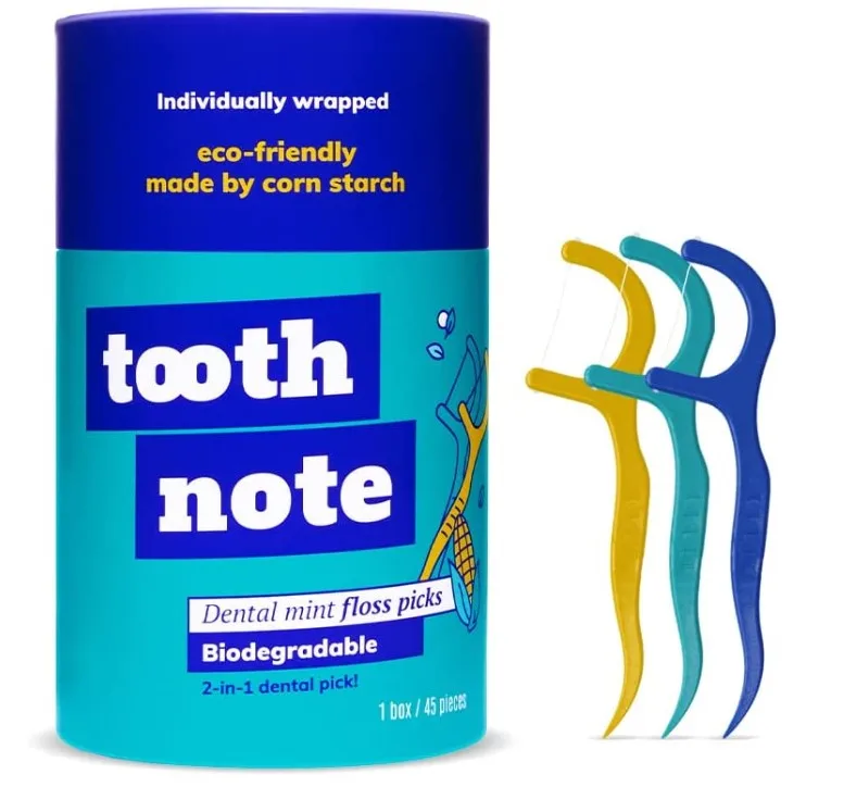 Toothnote Portable Dental Floss Picks, Tooth Picks, Eco-Friendly High Toughness Biodegradable Floss Sticks Individual Package