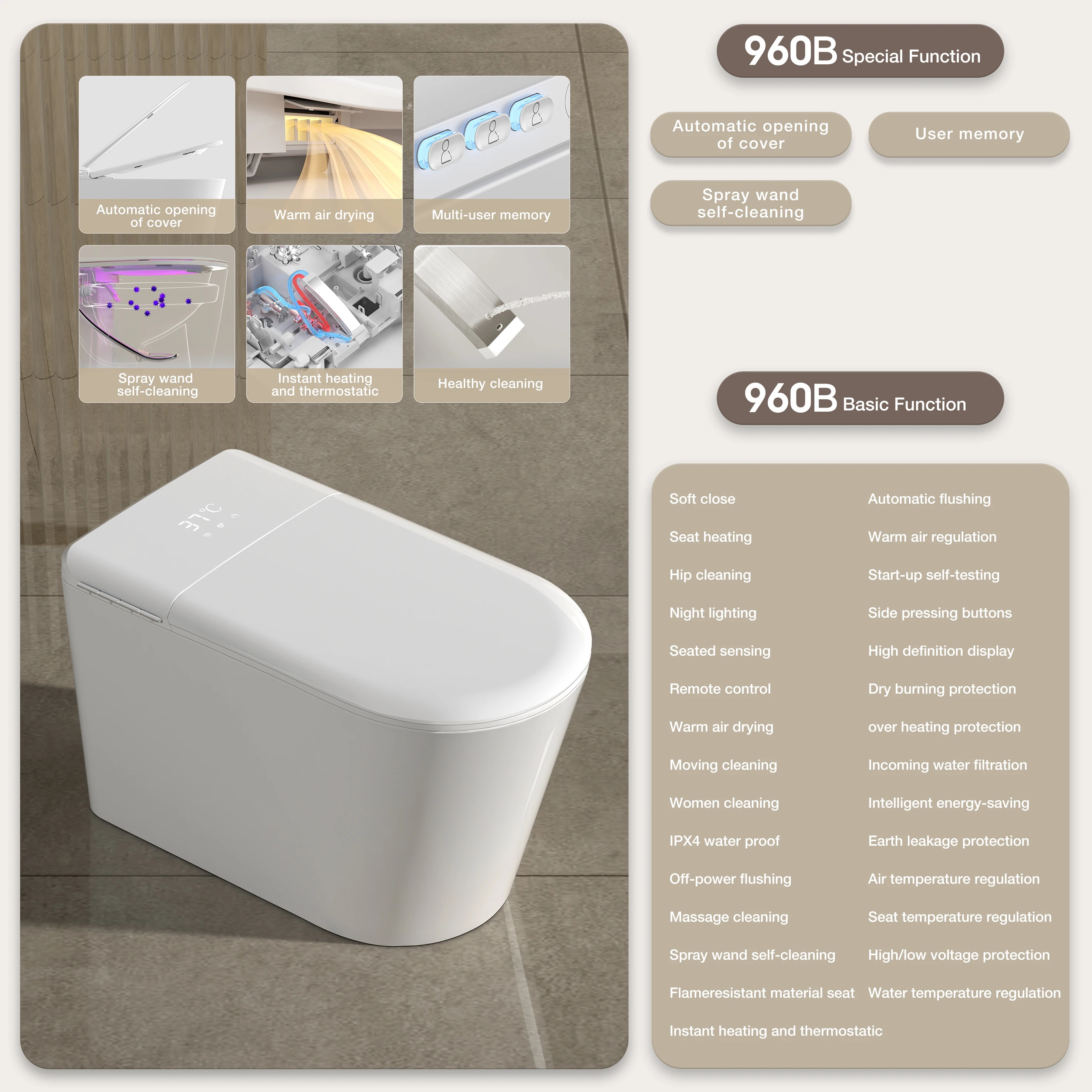 Modern Intelligent toilet Electronic Automatic Ceramic Toilet Floor mounted Slim Self-cleaning Smart Toilet for bathroom