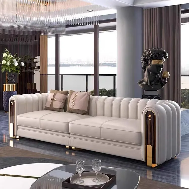 Premium Italian Leather Luxury  Sofa Set for Sophisticated Living Room Interiors Elegant Design Quality and Luxurious Comfort