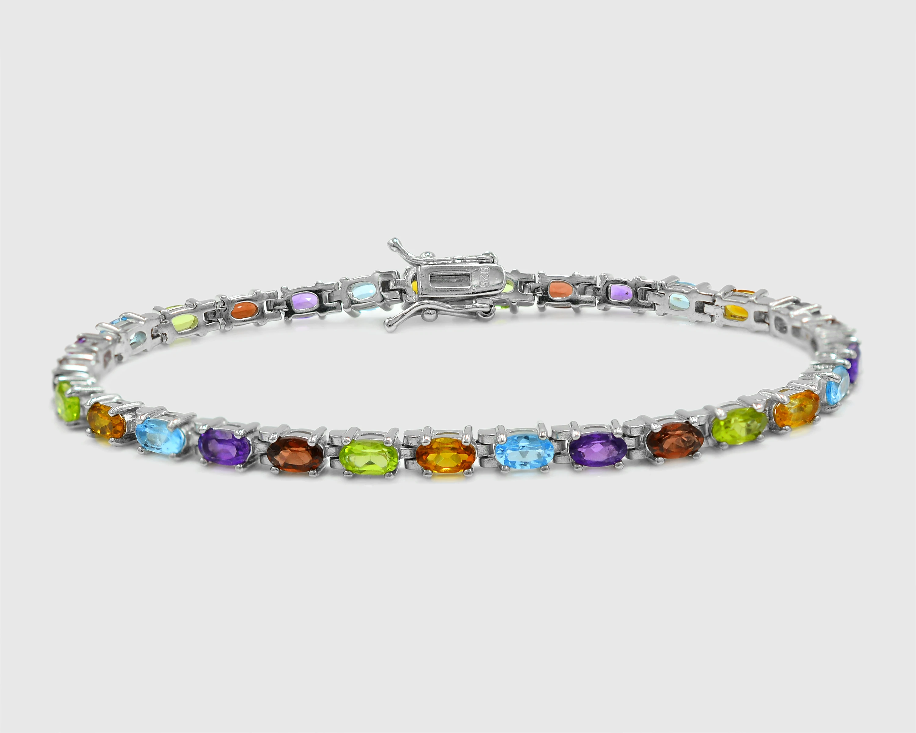 Натуральный перидот, гранат и голубой топаз, многокаменный браслет из 925 стерлингового серебра, Теннисный браслет, ювелирное изделие, производство в Джайпуре