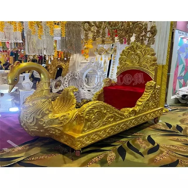 Traditional Wedding Bridal Entrance Gold Swan Doli Grand Wedding Event Bridal Entrance Palanquin Maharani Wedding Entrance Doli