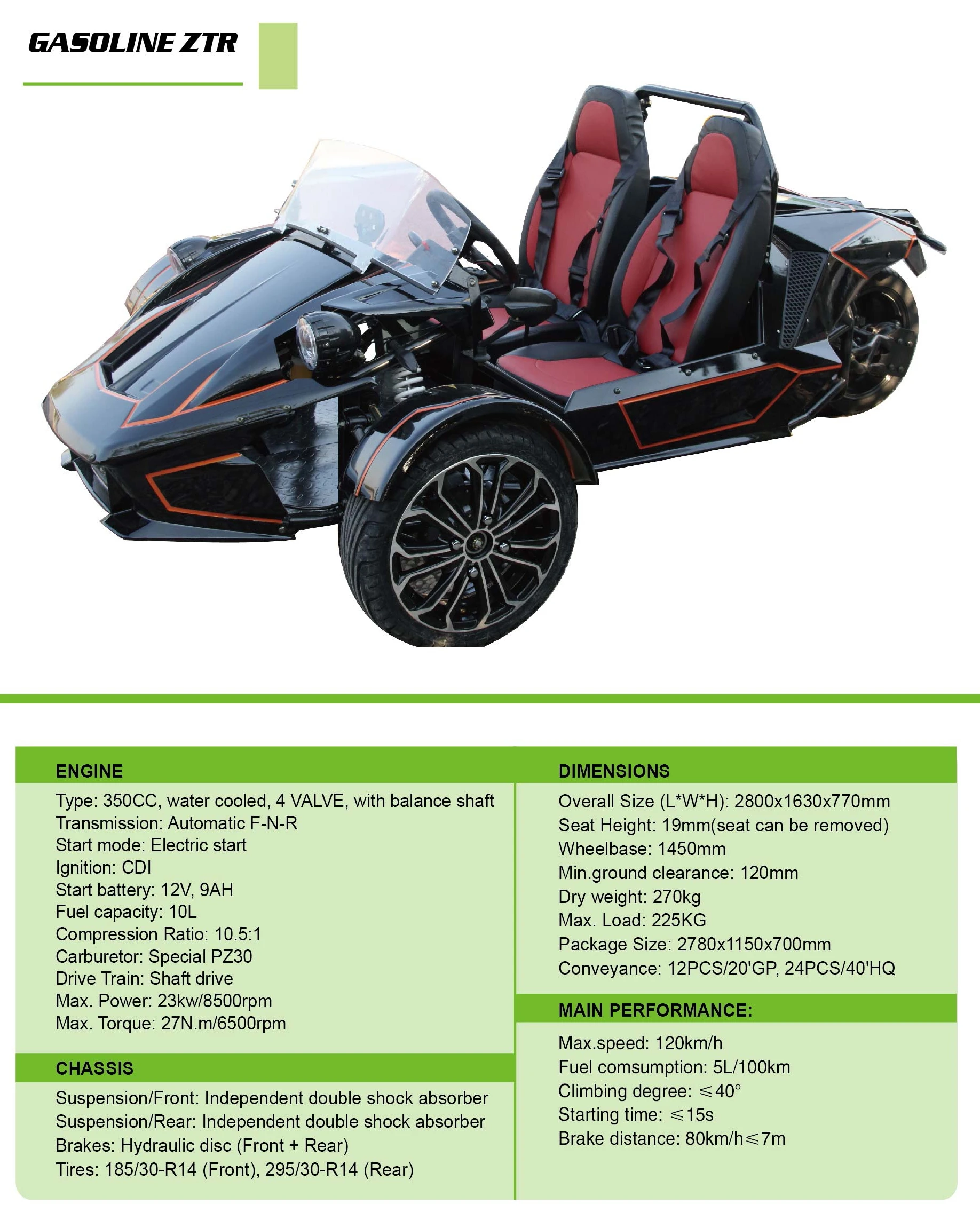 Заводская оптовая продажа 350CC бензиновый 3-колесный мотоцикл с открытым кузовом 250CC рабочий объем 1000 Вт мощный моторизованный пассажирский автомобиль