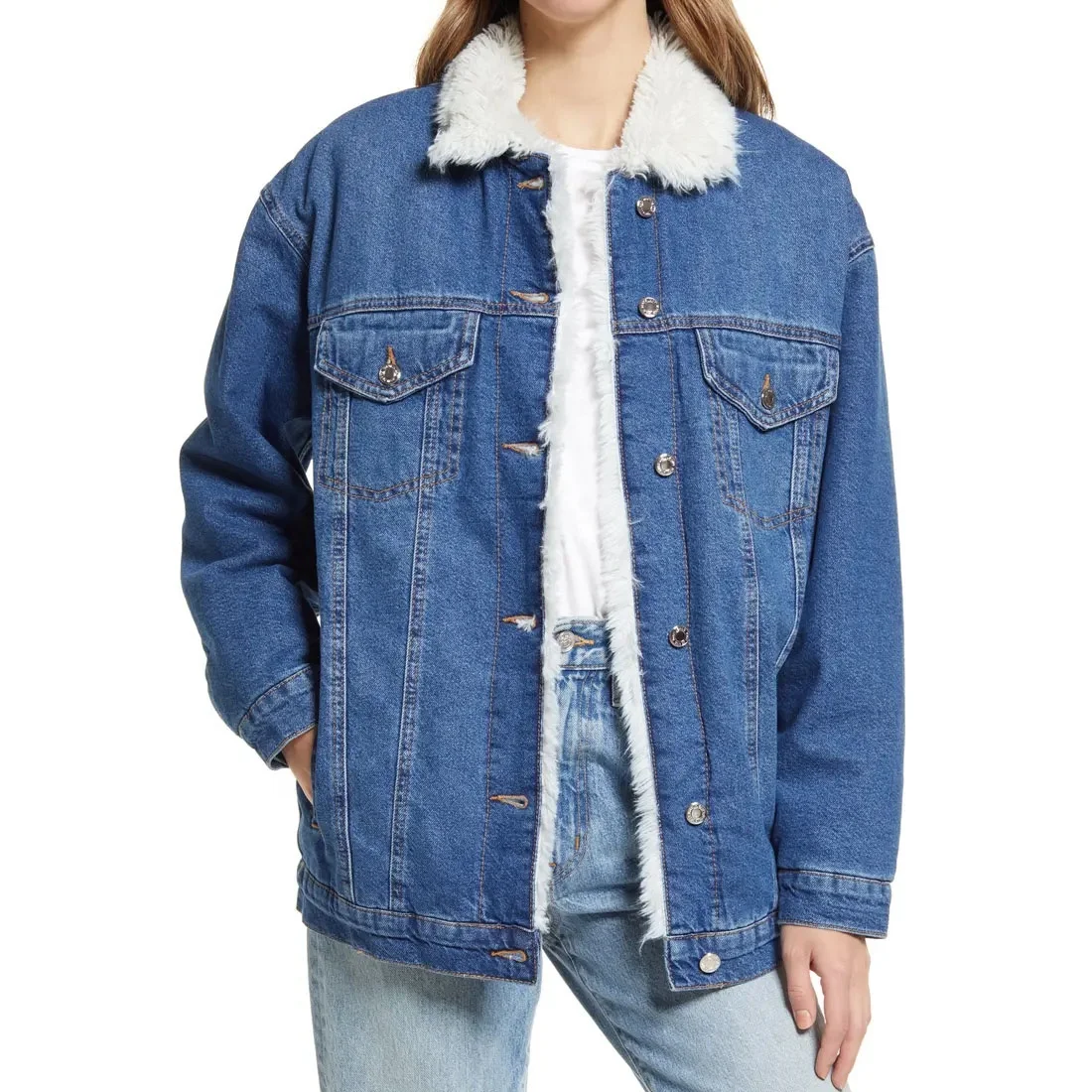 High Quality Blue Oversized Long Denim Jackets with High Quality Blue Oversized Long Denim Jackets