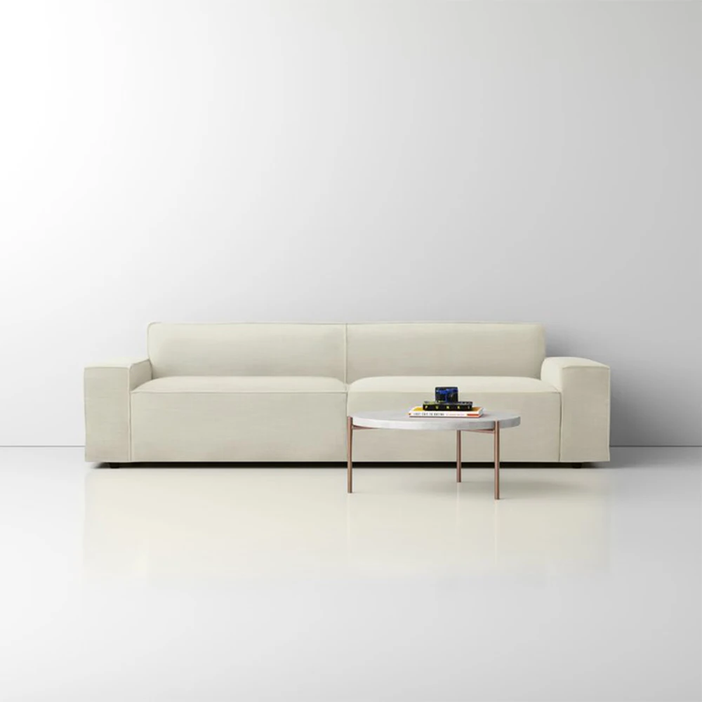 Moore White Living room Linen Sofa Cube 3-Seater Sofa for Sitting Room