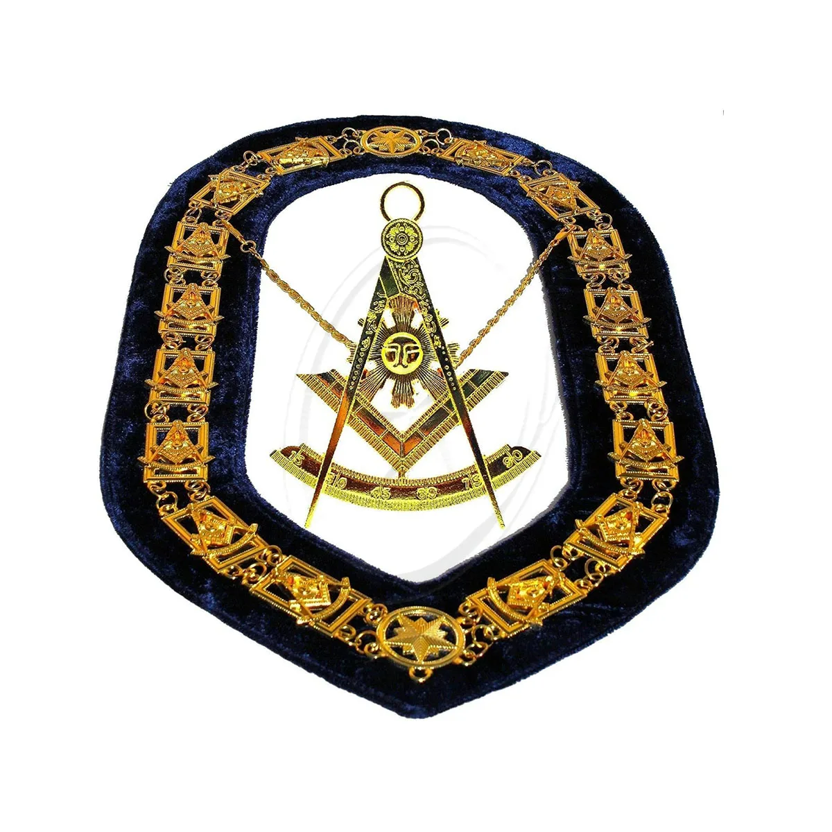 Золотая цепочка на воротник Masonic last Master с синей подкладкой