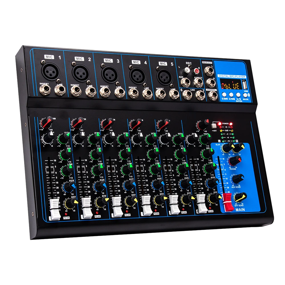 F7 Профессиональный 7 канальный микшер синий зуб USB реверберации дома KTV для выступлений на сцене в прямом эфире песен и звука усилитель