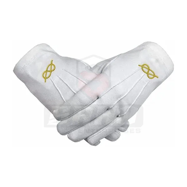 Amazon top sale White Cotton Gloves Embroidered Logo Freemason Breathable and Comfortable Masonic Gloves for Sale