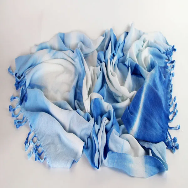 Blue and white TieDye Light Weight Cotton Shawl With Fringes very soft touching two color tone
