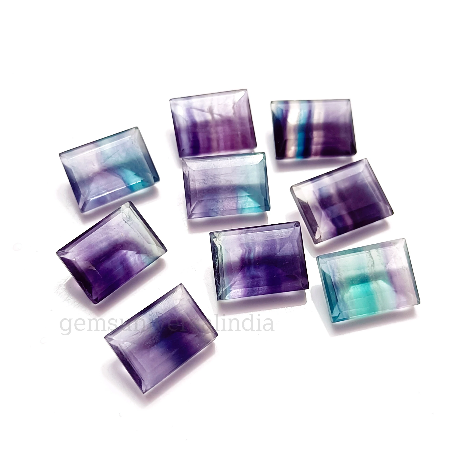 Natural Fluorite Faceted Rectangle Shape Gemstone High Quality Faceted Emerald cut Loose Calibrated Gemstone 12x16mm From India