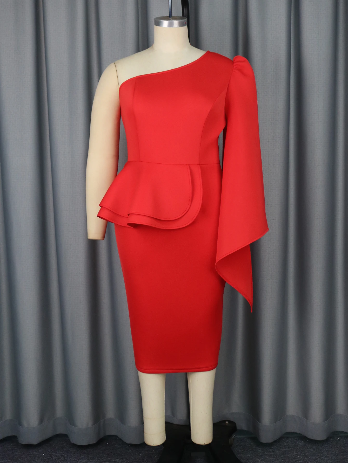 Wholesale Ruffles One Shoulder Cloak Sleeve Evening Dresses Women