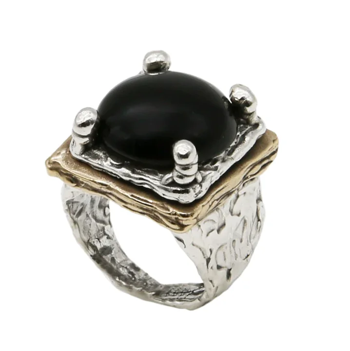 Fine jewellery handcrafted best quality silver 925 and bronze signet ring with semi-precious stone