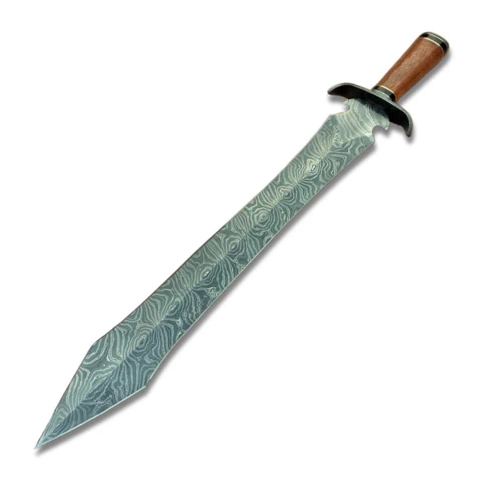 CUSTOM HANDMADE DAMASCUS STEEL KATANA SWORD WOOD HANDLE SWORD WITH A TWISTED PATTERN With Leather Sheath By Knives Maker