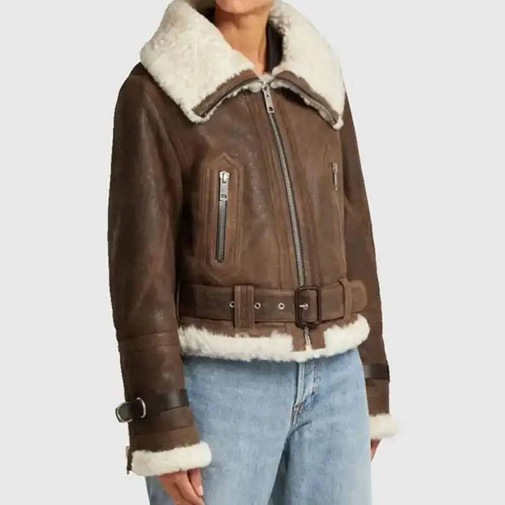 SA Winter 2023 Aviator Real Leather Jacket Sheepskin Shearling Genuine Leather Rock Jackets High Quality B3 Bomber Women Coats