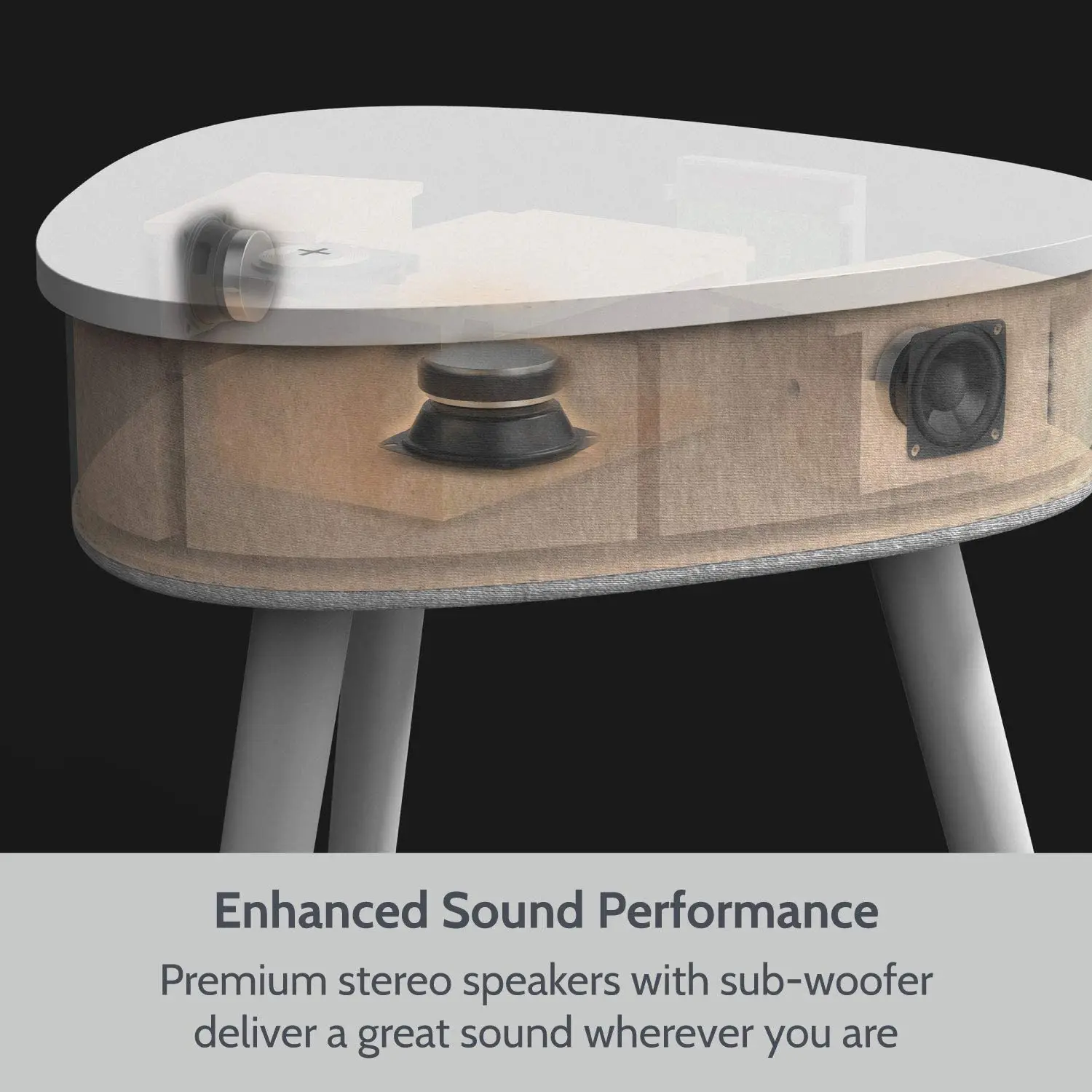 Portable Smart Side Table Speaker with Wireless Charger and USB Charging Dock Modern Home Studio Smart Table