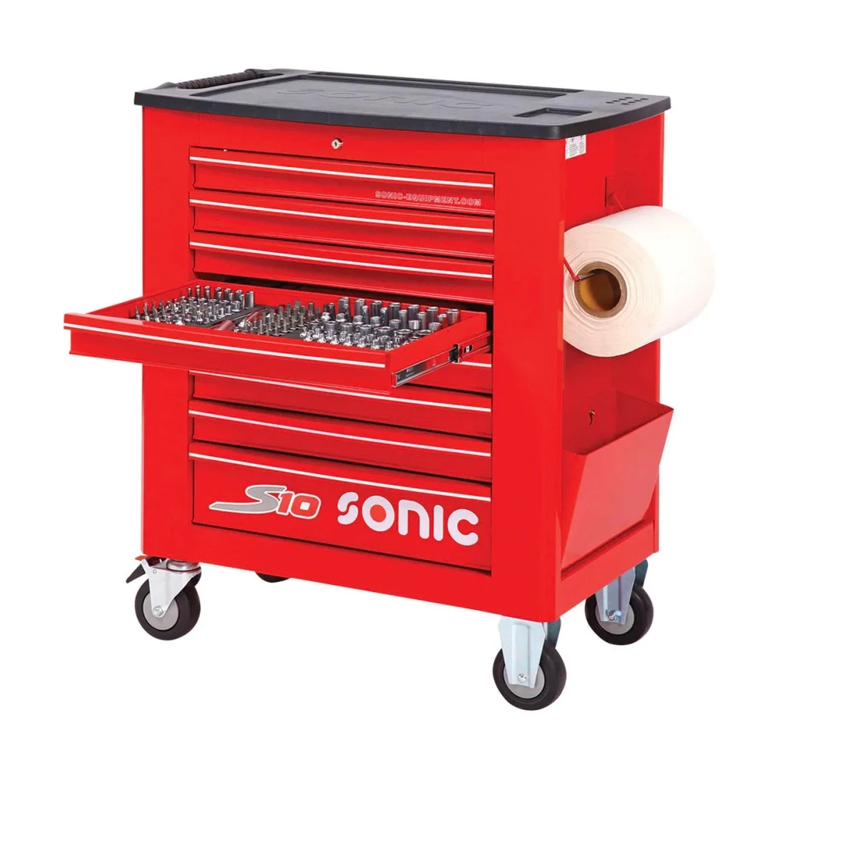 High Quality Sonic S10 Black Color Professional Style 8-Drawer Trolley 328PCS Tools Waterproof Custom 878mm Width Tool Box