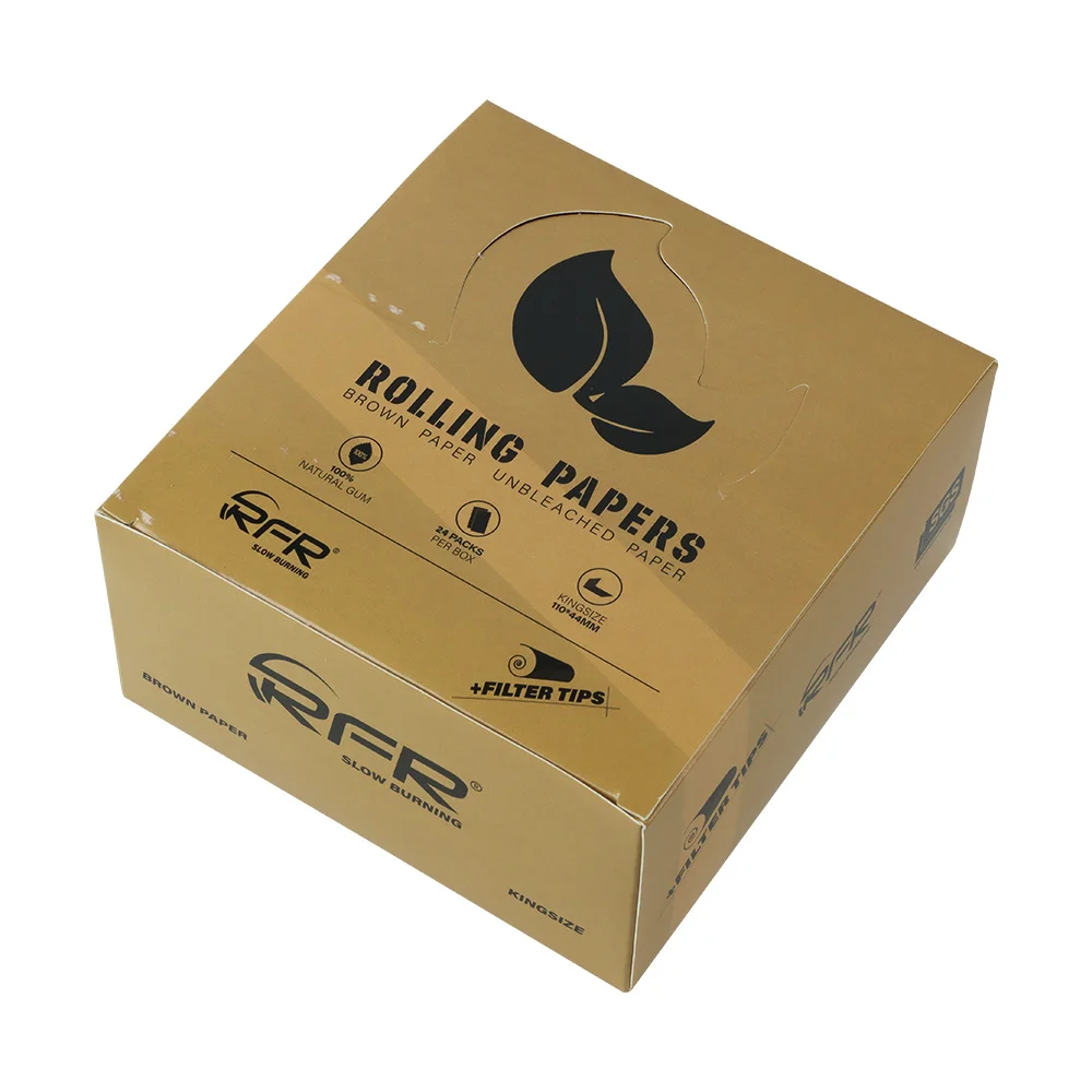 RFR brown 32 leaves King size Organic gum unbleached hemp slow burning custom rolling papers with tips