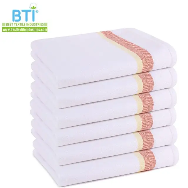 Herringbone Weave Multi Stripe Design Cotton Kitchen Dish Towels Tea Towels Glass cloth Bar Towel