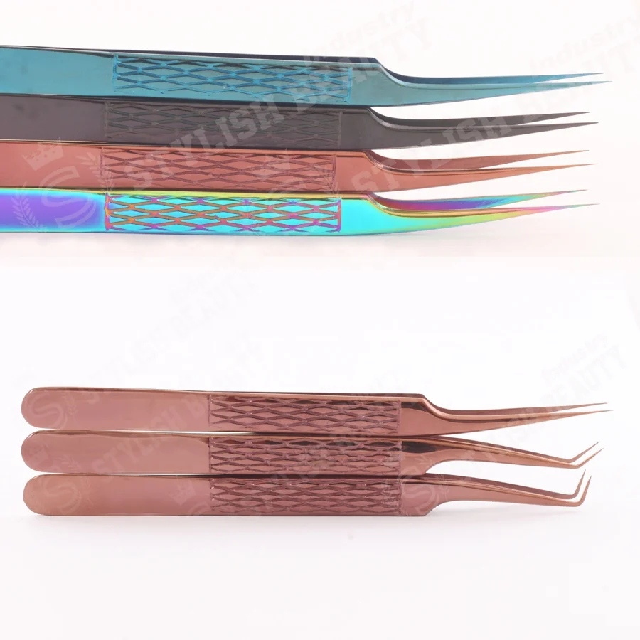 Hot Selling Eyelash Extension Tweezer Set Volume Lash Tweezers Color Tweezers Makeup Tools Private Label Customized Logo Colour