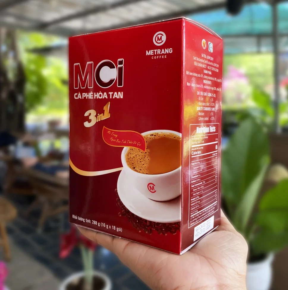 Customizable Vietnam Factory Non-Dairy Instant Coffee Powder 3-in-1 with Chocolate Flavor 18 Sticks per Box