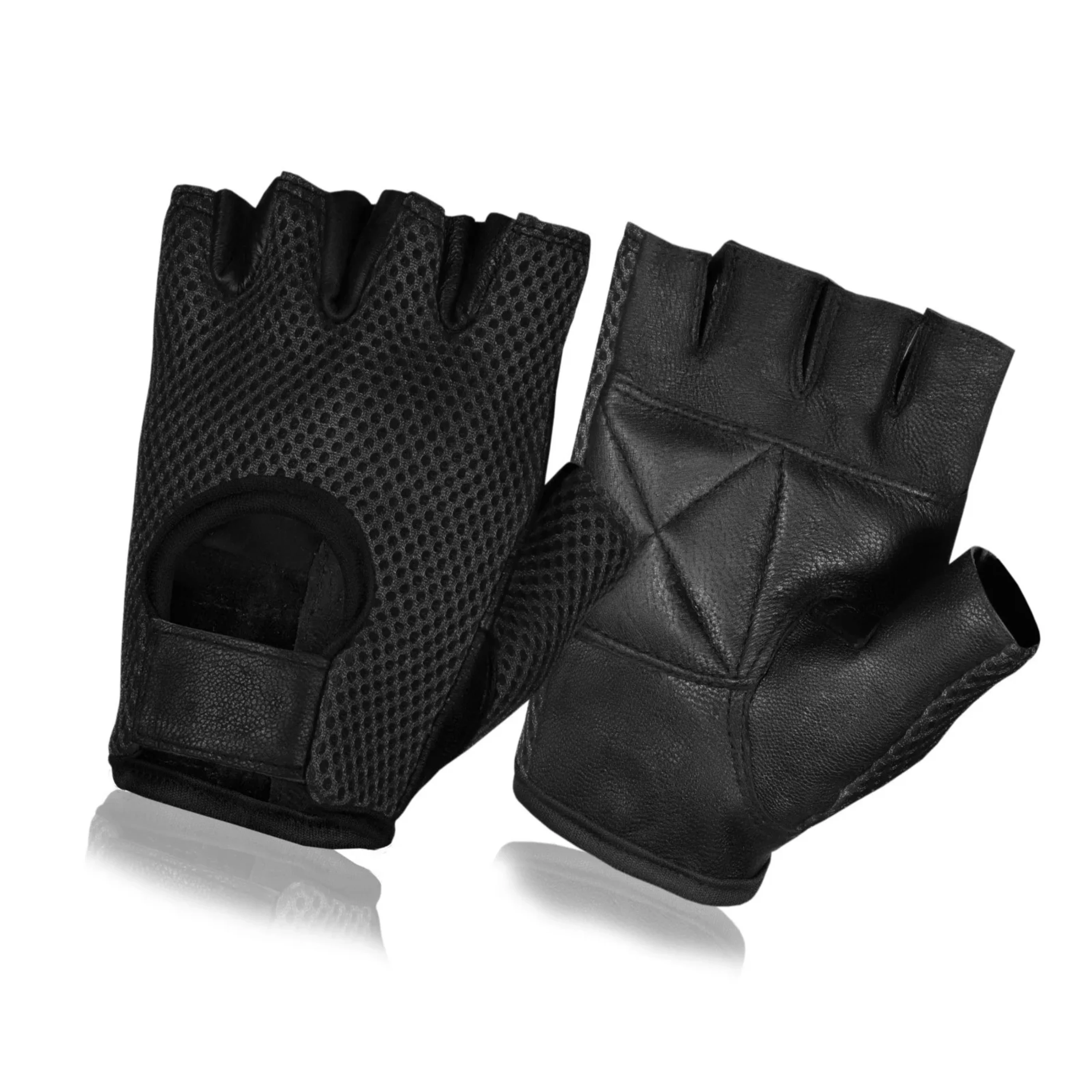 MESH NET PADDED LEATHER GYM GLOVES FITNESS CYCLING WEIGHT LIFTING SPORTS - NEW