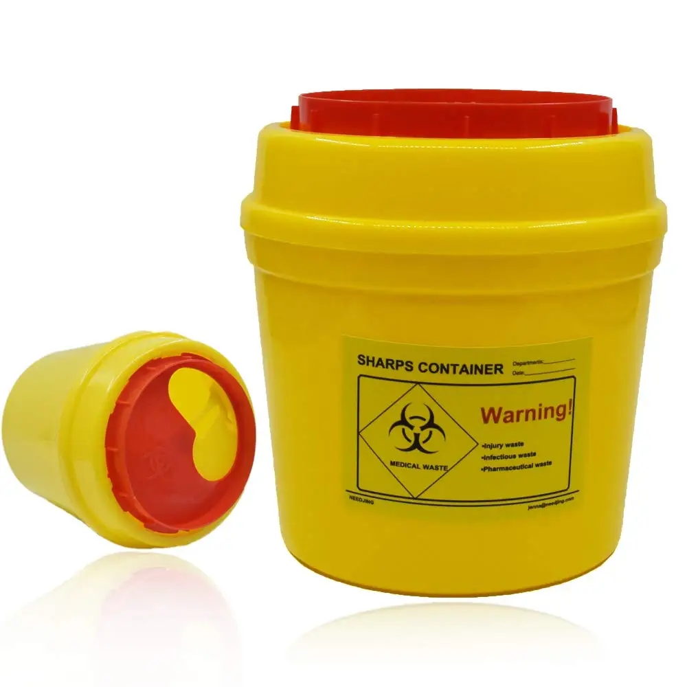 Medical Plastic Round Sharp Needle Disposal Containers Sharp Container Biohazard Safety Box