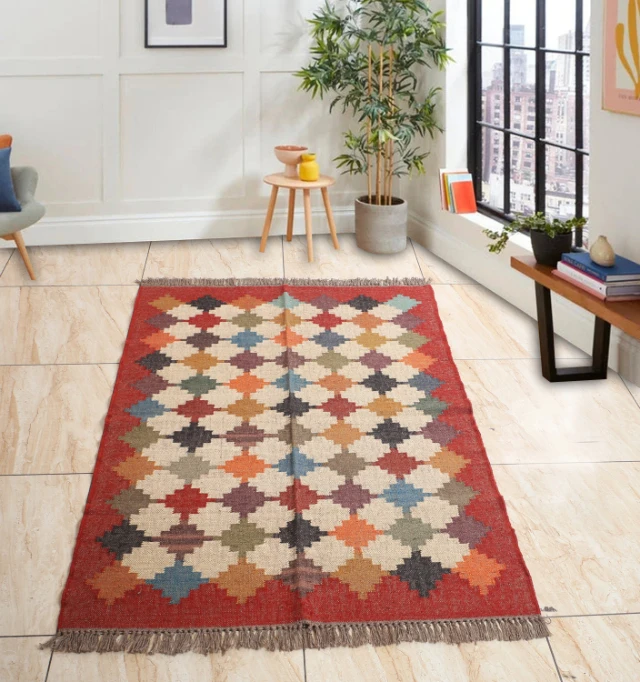 Hand Woven Jute Wool Kilim Living Room Area Rug Bedside Rug Kitchen Rug all size available at factory price