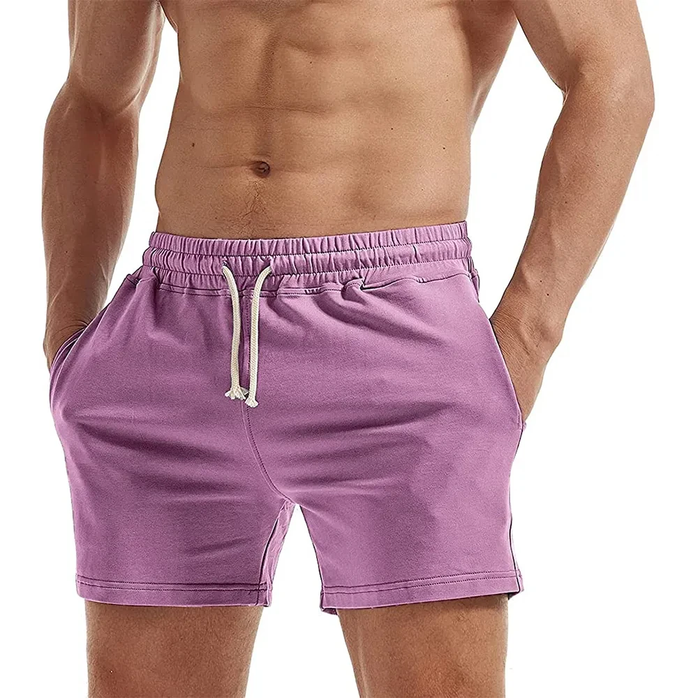 Custom Printed Short Wholesale Custom High Streetwear 5in inseam shorts de hombre Solid Color Gym Fitness Running Cotton Men