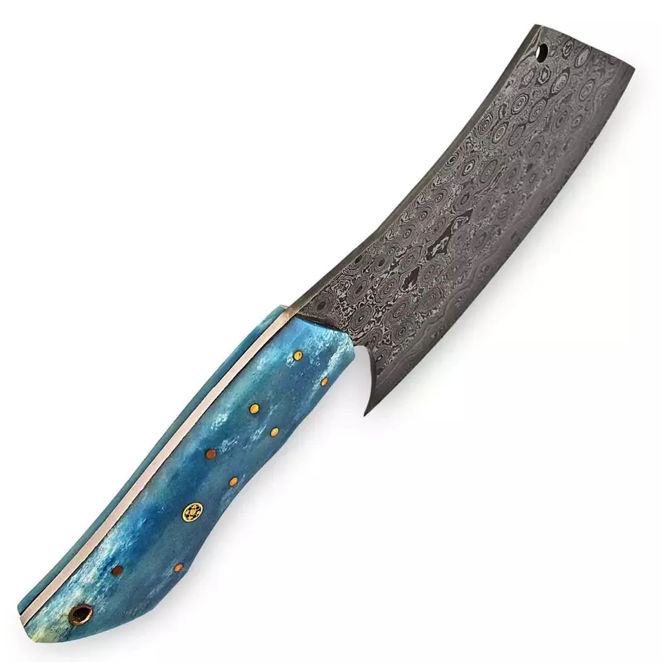 Custom Handmade Damascus Steel   Chef Cleaver Kitchen Knife Vegetables Cutting Knife  With Cover