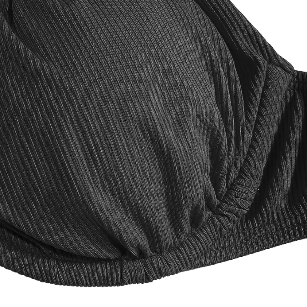 Two Pieces Bikini for Women Black Solid Color Full Simple Plain Bikinis Set for Women