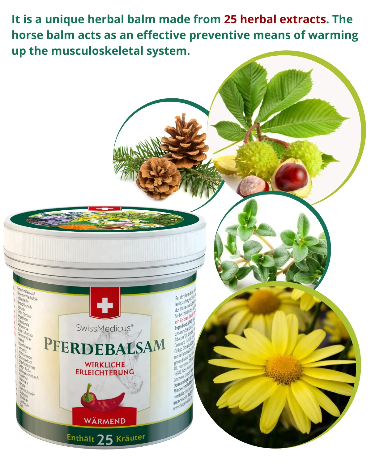 SwissMedicus Pferdebalsam warming for joints & muscles, Swiss quality, Pain relief cream, Varicose veins,  500 ml