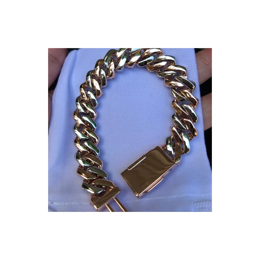 Best Price Two Tone Real 14k Gold Plated New Design Iced Out Cuban Link Bracelet Hip Hop Jewelry for Sale