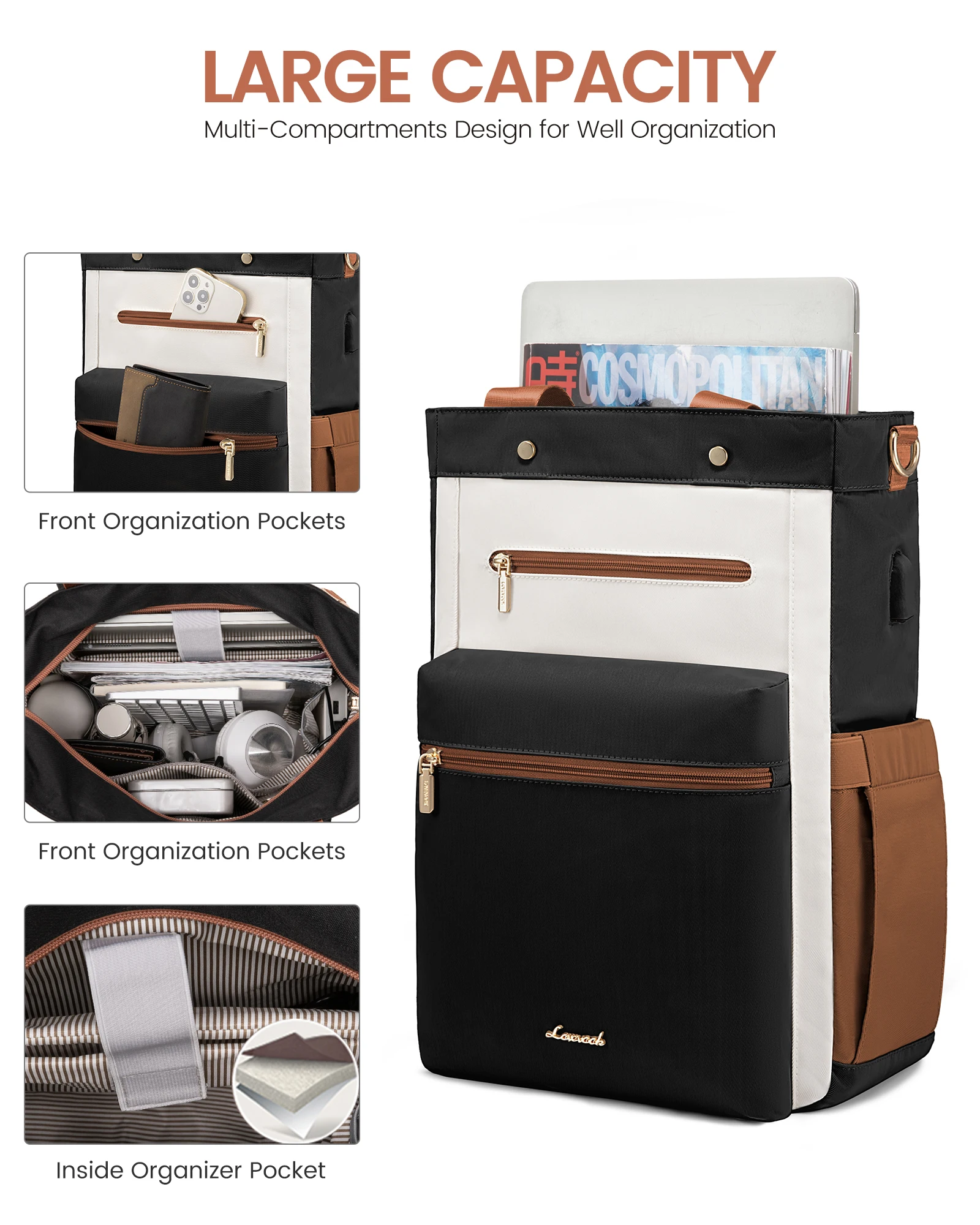 LOVEVOOK 2024 New Style Laptop Bag with USB Port Work Tote Bag Convertible Daypack Business Travel Laptop Backpack for Women