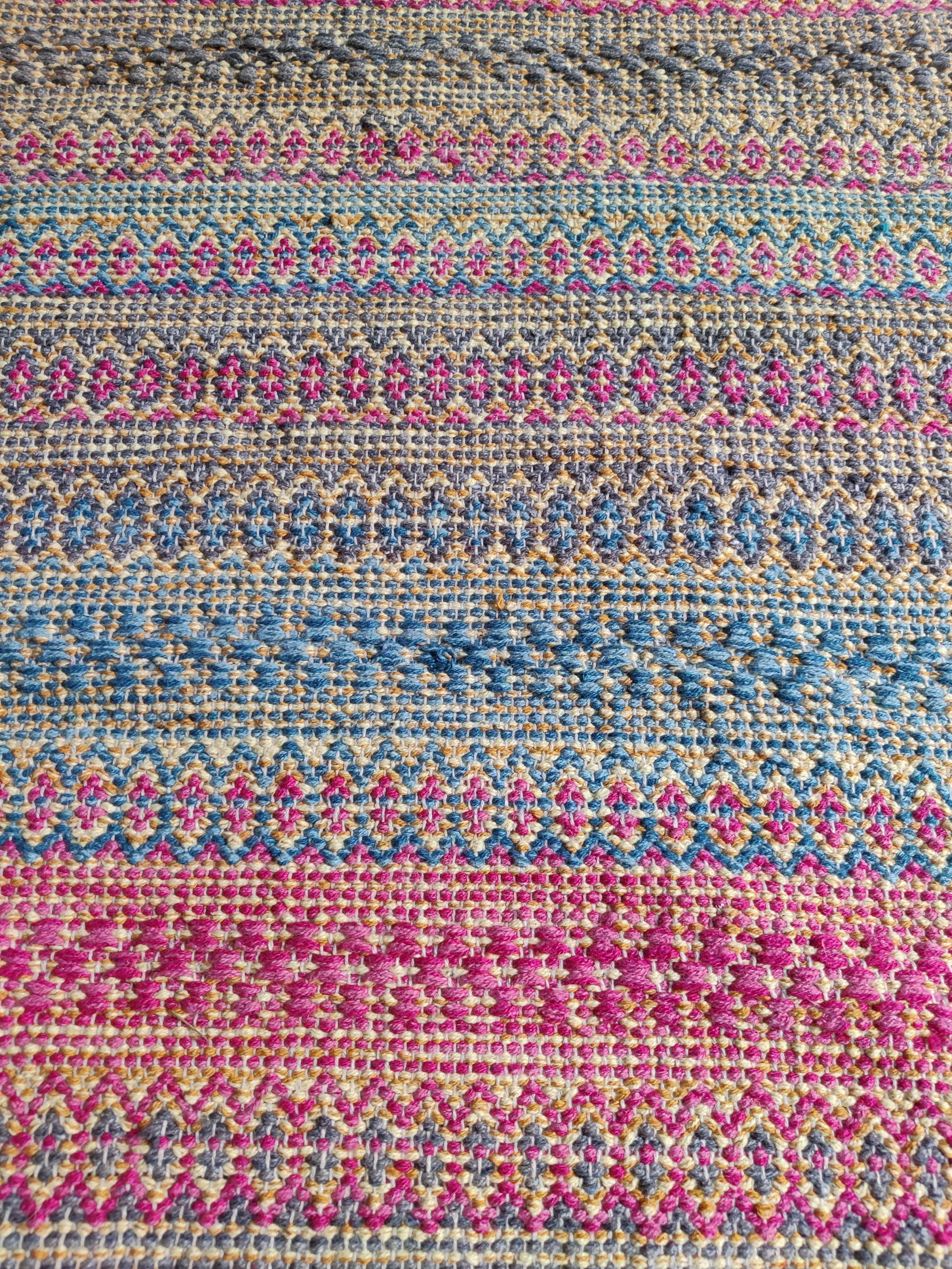 Premium Quality Handmade Boho Moroccan Abstract Pattern Cotton Area Rugs Loomed Technique for Home Decor Living Room Bathroom