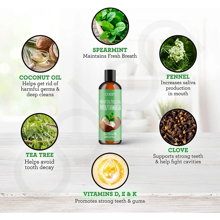 Oalen Customs Logo 200ML Teeth Whitening Support Healthy Gums Pulling Oil Mouthwash For Oral Care