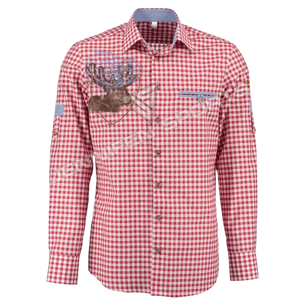 Баварская Мужская рубашка спереди и сзади с цифровым принтом в клетку логотипом ткань 100% хлопок длинными рукавами нагрудные карманы внутри тканая этикетка