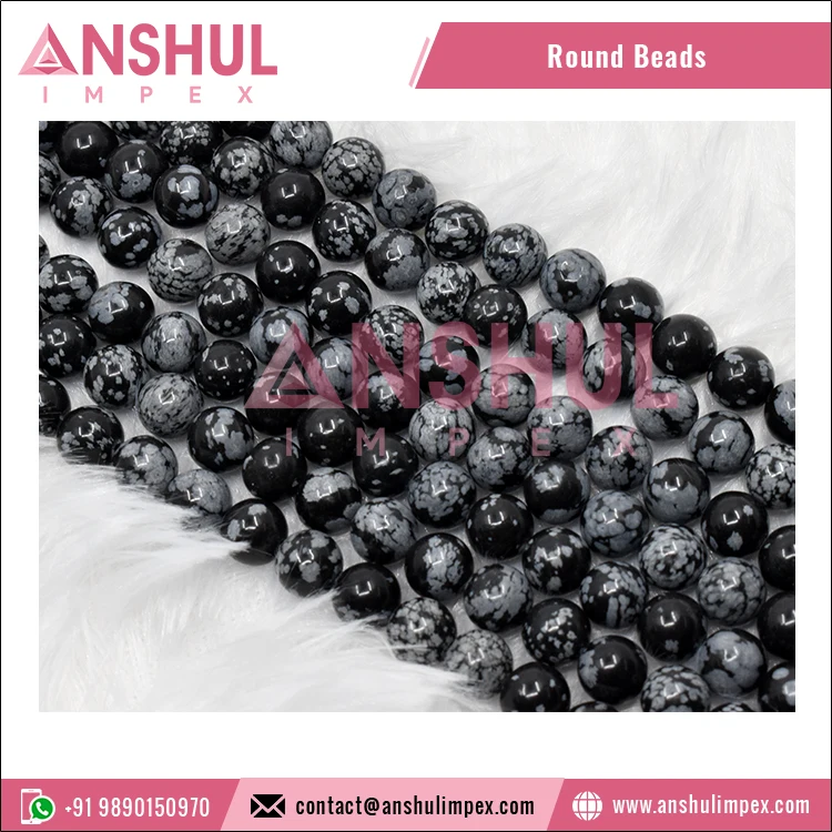 Snowflake Black Obsidian Gemstone 6mm Gemstone Beads Strands Natural Round Beads for Wholesale Purchase