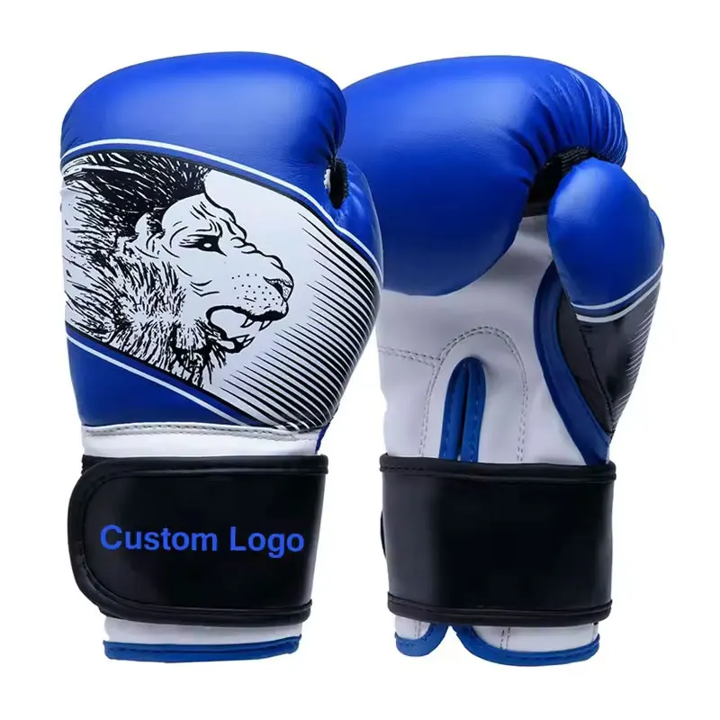 Professional Fighting Leather Boxing Lion Print Heavy Bag Punching Sparring Gloves Equipment Custom Training Pu Boxing Gloves