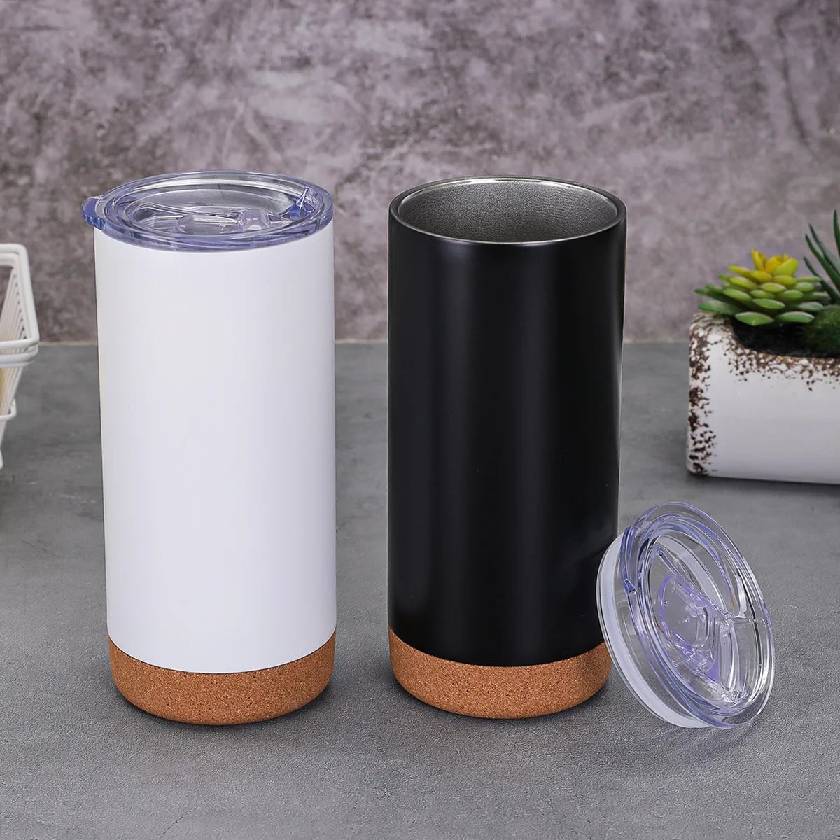 Coffee Cups 16oz Reusable Sustainable Tumbler Wooden Stainless Steel Double  Wall Insulated Cork Bottom Travel Mug With Handle