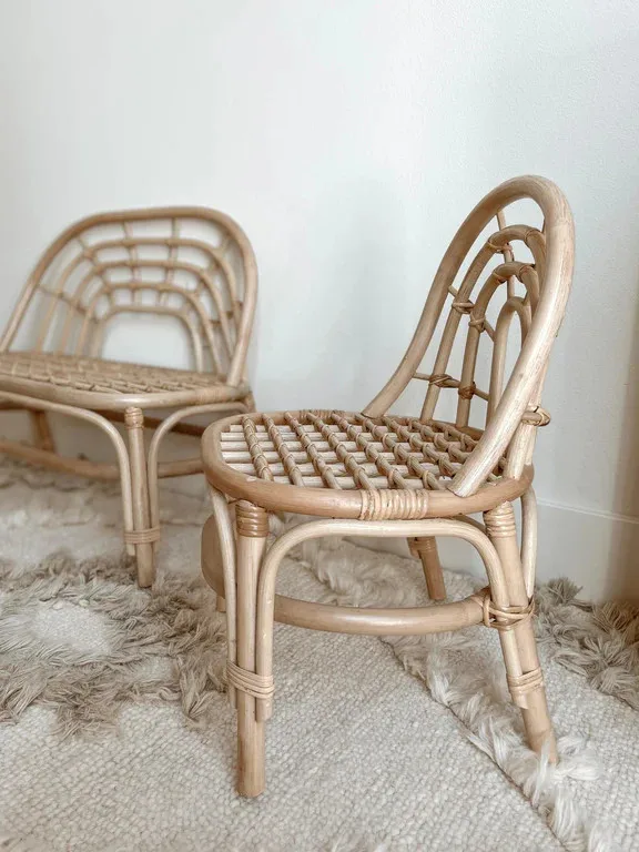 WholeSale Wedding Props Birthday Event Boho Kids Beach Party Rattan Chair Baby Children Wooden Kids Woven Dining Chair