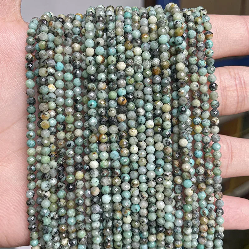 Small Faceted Natural African Turquoise Stone Bead Strands, Cut Gemstone Beads For DIY Jewelry Making 2 3 4mm, 38cm