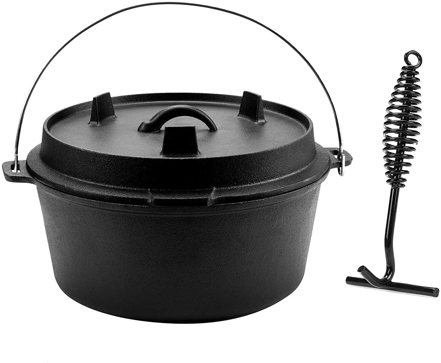 4QT with Legs Pre Seasoned Cast Iron Lid Also a Skillet Casserole Pot with Lid Lifter for Camping Cooking BBQ Baking