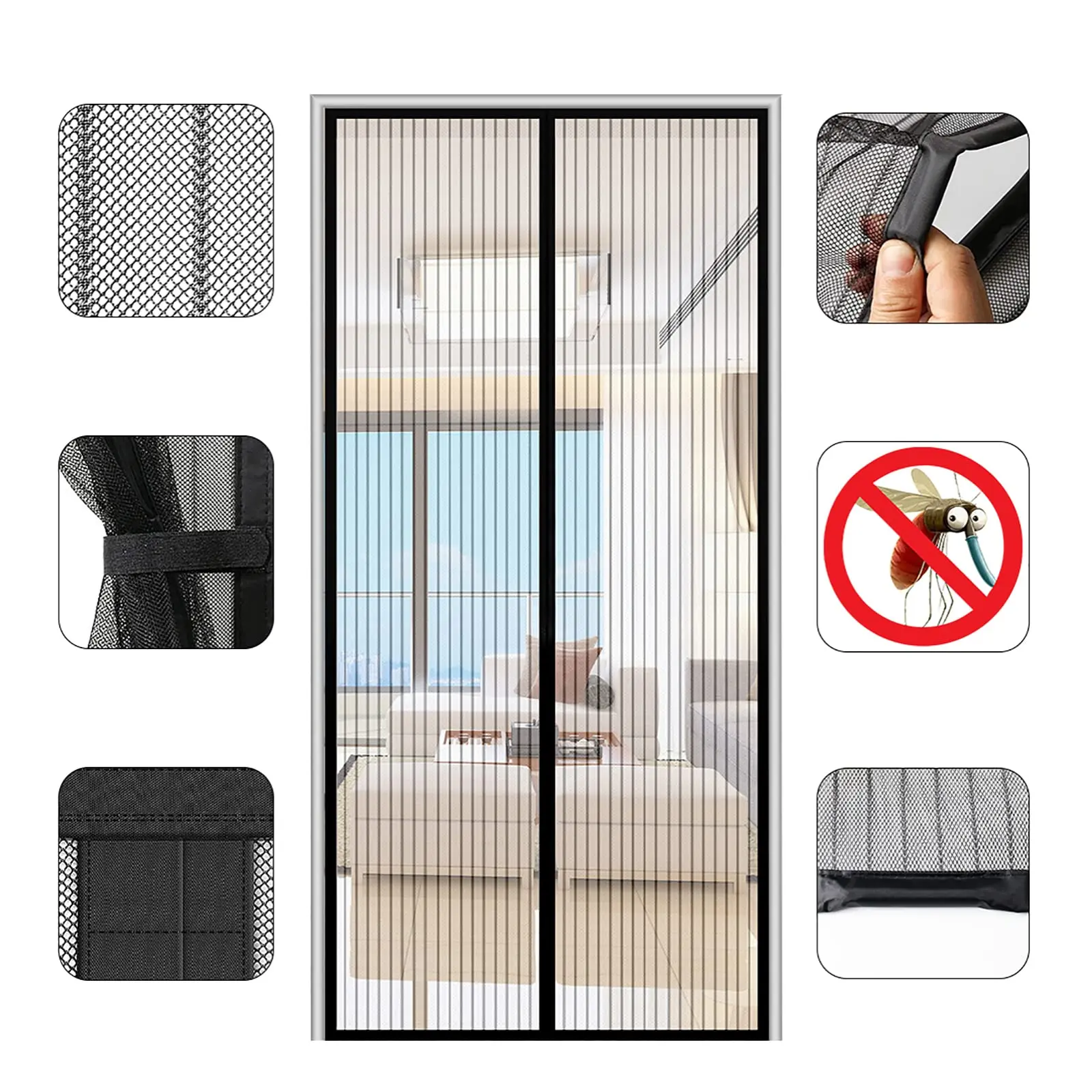Screen Door Premium Reinforced PET Vinyl Coated Polyester Greater Than Fiberglass and Polyester Door Net Easy Install for Slid