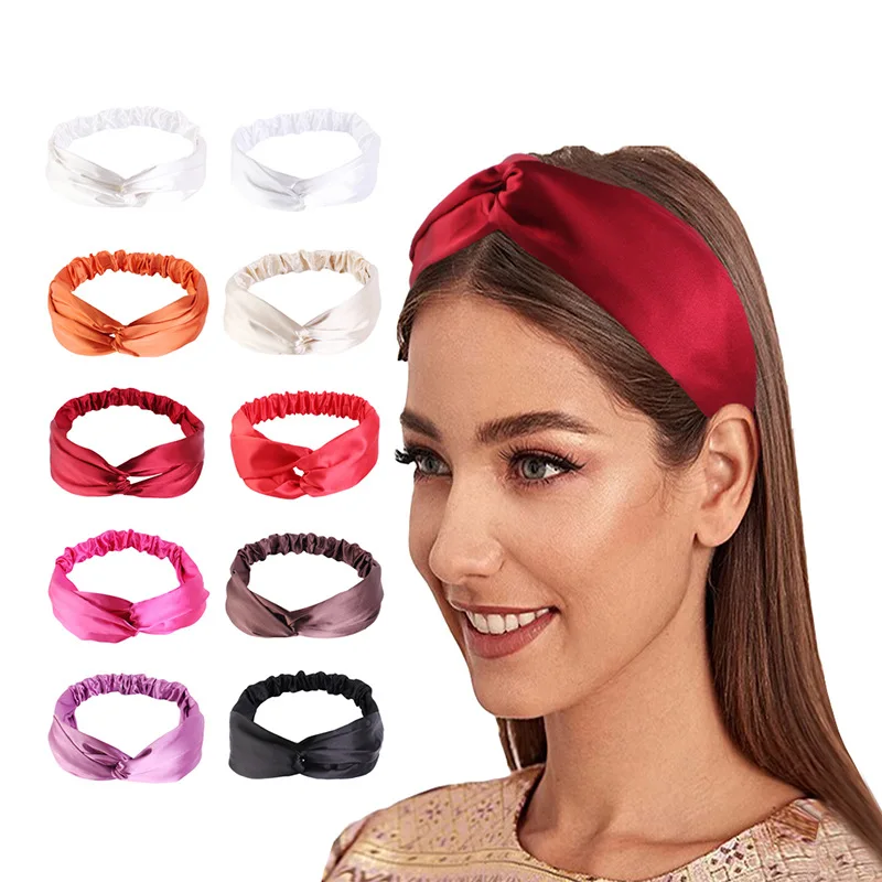 Silk Satin Headbands Solid Color Twisted Elastic Hairband