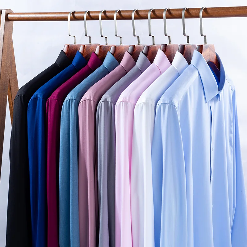 2023 new Easy Care  man  button down bamboo Solid  shirt  men casual plain slim fit dress shirts Men  basic casual  shirt