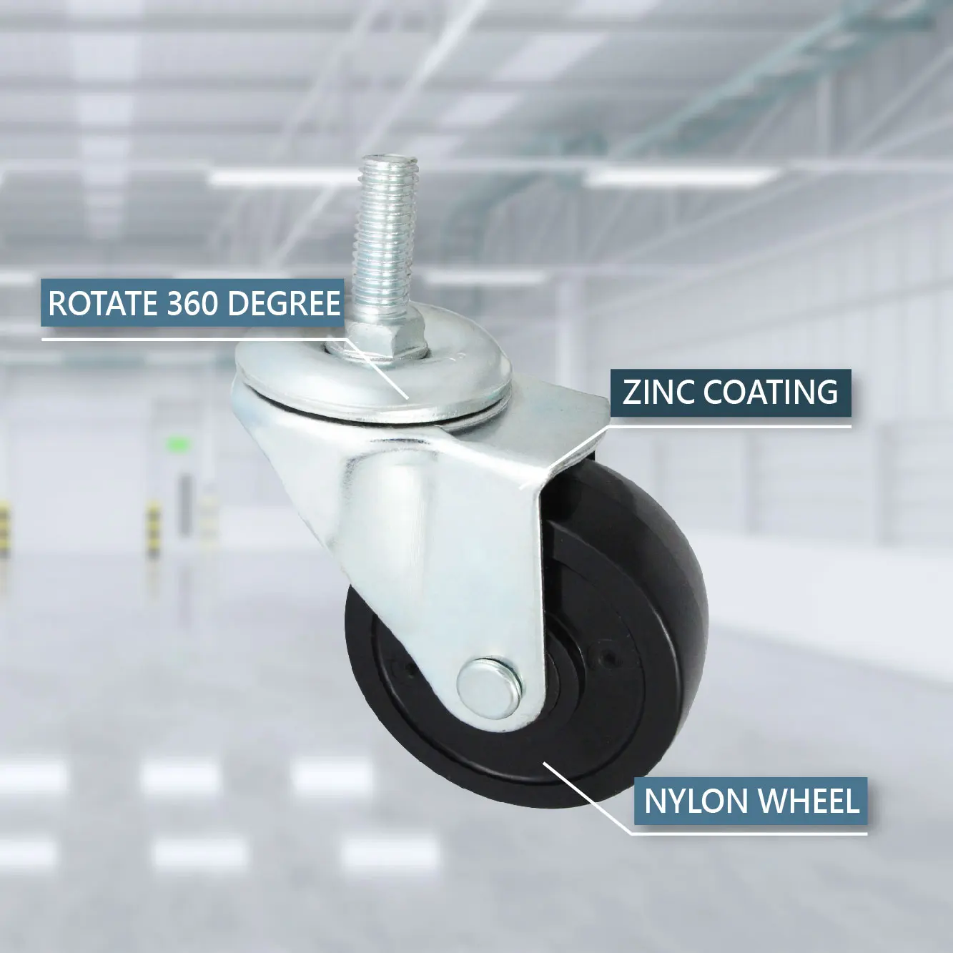 Threaded Screw Mounting Roller Wheel 2.5 Inch Dia With Zinc Coating