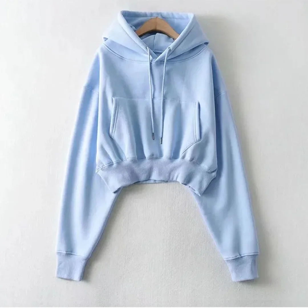 Hot Sale Fringe Detail Crop Drawstring Hoodie Long Sleeve Women Sweatshirts Crop Tops Sweat Shirts Pull Over Hoodies